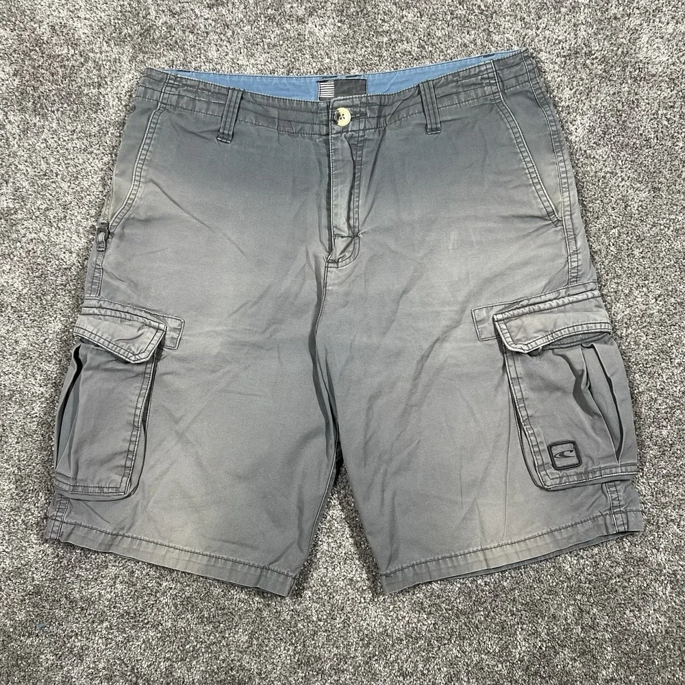 O'Neill Vintage Faded Cargo Shorts 32-34 Gray Carpenter Skate Y2K Surf Baggy USA